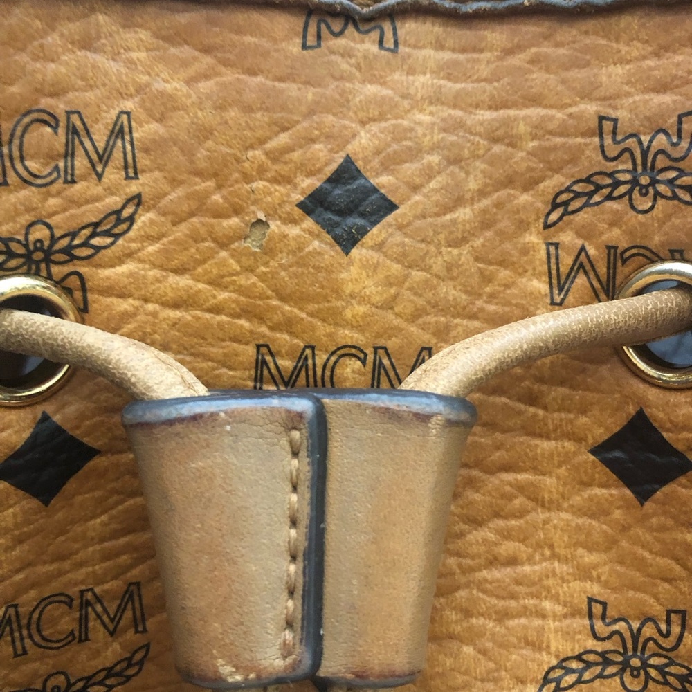 MCM Tan Leather Drawstring Bag with some Leather Wear - Picture 5 of 14